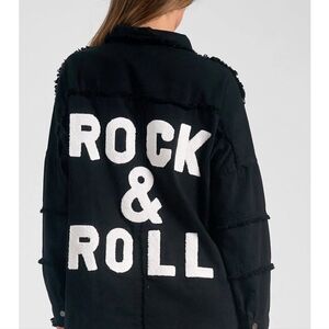 Elan Black Jean Jacket with White Rock & Roll Appliqué